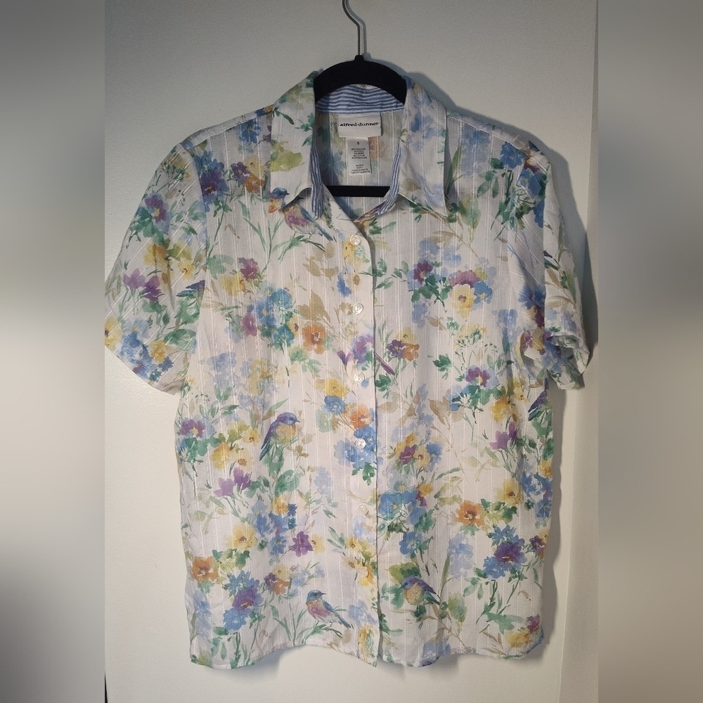 Alfred Dunner Floral Short Sleeve Button-Up Shirt Size S #549